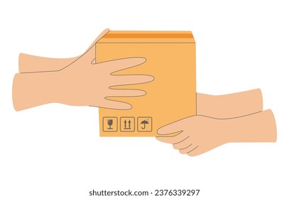 Receiving package from courier to customer. Delivery concept. Flat design style