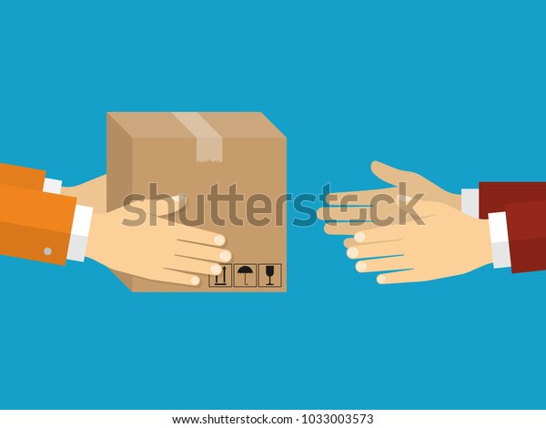 Receiving package from courier to customer.\
Delivery concept. Flat design\
style