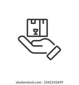 Receiving the parcel, icon in line design. Receiving, parcel, delivery, recipient, sign, box, package on white background vector. Receiving the parcel editable stroke icon