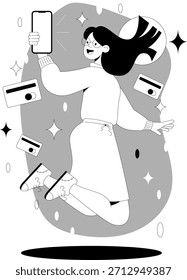 Recebendo uma notificação de pagamento em um telefone ao pular de emoção