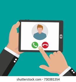 Receiving Phone Call On A Tablet - Stock Vector