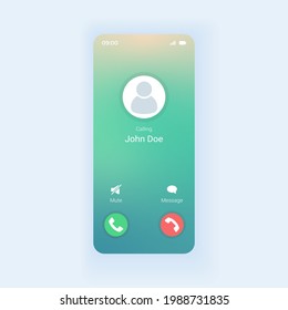 Smartphone-Interface-Vektor-Vorlage für den Anruf erhalten. Mobile App Design-Layout Abweisende, mutierte Anrufe-Bildschirm. Unbekannte Rufnummernaufrufe. Flache Benutzeroberfläche für Anwendungen. Telefonanzeige