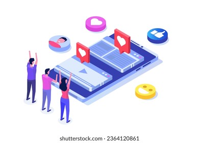 Receiving positive feedback concept. Isometric   Vector illustrations for banner, website, landing page, flyer.