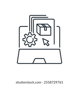 Receiving and processing orders online.Automated business processes.  Software for calculating the cost of services,data transfer, file exchange. Vector linear icon isolated on white background.