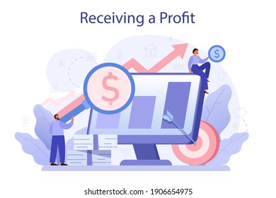 Receiving profit concept. Idea of business success and financial growth. Commerce activity progress and increasing incomes. Flat vector illustration