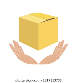 Receiving a purchase parcel. Delivery. Silhouette of hands palms holding box. 
