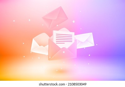 Receiving and sending mail concept. 3d vector objects with levitation effect