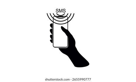 Empfang von SMS auf Smartphone, schwarz, einzelne Silhouette