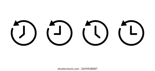 Conjunto de iconos de actividad reciente. Símbolo de flecha de historia. Signo de rotación del reloj
