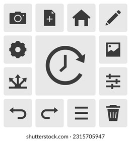 Recent files icon vector design. Simple set of smartphone app icons silhouette, solid black icon. Phone application icons concept. Recent, new files, home, edit, setting, share, menu icons buttons