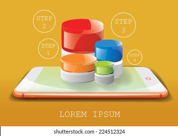 Smartphone reciente con elementos gráficos. Ilustración vectorial.