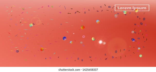 Recent space and signs confetti. Background wallpaper. Signs colorific illustration. Ultra Wide background texture. Colorful cool abstraction. Coral main color.