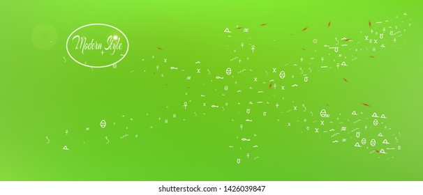Recent space and signs confetti. Background wallpaper. Liquid colorific illustration. Ultra Wide background art inspire. Colorful clean abstraction. Green colored.