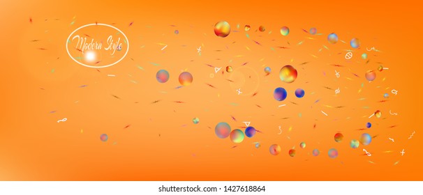 Recent space and signs confetti. Background blend. Usefull colorific illustration. The good Ultra Wide themed background illustration. Colorful net abstraction. Orange red main theme.