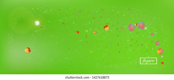 Recent space and signs confetti. Background texture. Colorful colorific illustration. A Ultra Wide themed background illustration. Colorful clear abstraction. Green colored.