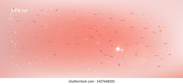 Recent space and signs confetti. Background mesh. Funny colorific illustration. A good Ultra Wide background. Colorful clean abstraction. Coral main color.
