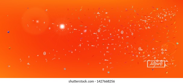 Recent space and signs confetti. Background texture. Colorful colorific illustration. Light Ultra Wide background. Colorful crisp abstraction. Orange red main theme.