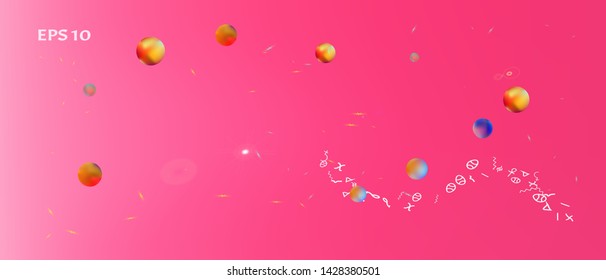 Recent space and signs confetti. Background smooth. Minimal colorific illustration. The good Ultra Wide themed background illustration. Colorful pure abstraction. Magneta main theme.