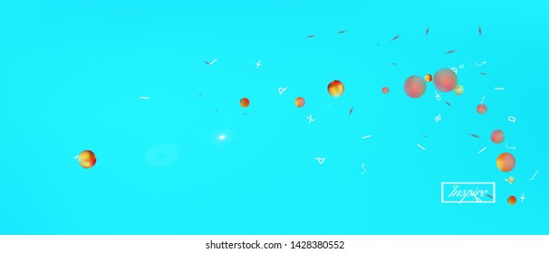 Recent space and signs confetti. Background modern. Funny colorific illustration. The good Ultra Wide themed background illustration. Colorful crisp abstraction. Azure main theme.
