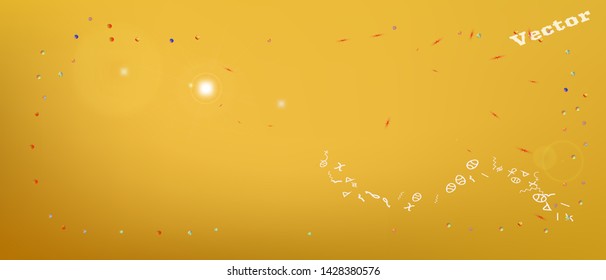 Recent space and signs confetti. Background colorful. Signs colorific illustration. Colorful great space Ultra Wide background. Colorful breezy abstraction. Gold colored.