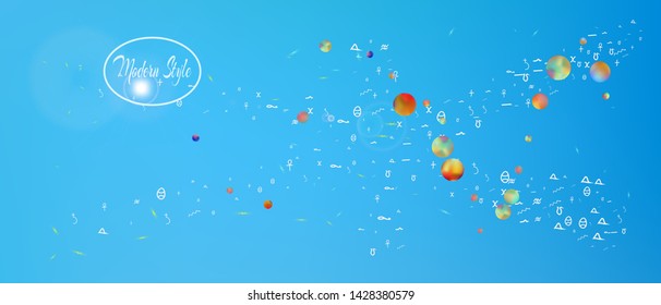 Recent space and signs confetti. Background blend. Liquid colorific illustration. Remarkable Ultra Wide universe background. Colorful cool abstraction. Blue main color.
