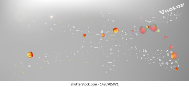 Recent space and signs confetti. Background modern. Usefull colorific illustration. A Ultra Wide themed background illustration. Colorful clear abstraction. White neutral main theme.