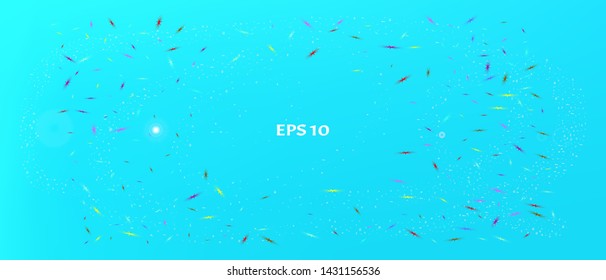 Recent space and signs confetti. Background texture. Colorful colorific illustration. Abstract universe and signs Ultra Wide background illustration. Colorful pure abstraction. Azure main theme.
