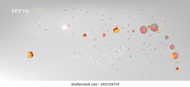 Recent space and signs confetti. Background smooth. Minimal colorific illustration. Abstract Ultra Wide background picture. Colorful cool abstraction. White neutral main theme.