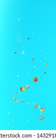 Recent space and signs confetti. Background texture. Minimal colorific illustration. Light Ultra Wide portrait background. Colorful pure abstraction. Azure colored theme.