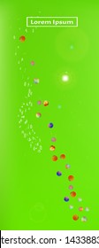 Recent space and signs confetti. Background blend. Signs colorific illustration. Ultra Wide background portrait texture. Colorful pristine abstraction. Green colored theme.