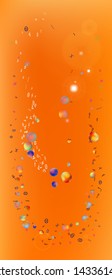 Recent space and signs confetti. Colorful colorific illustration. Background wallpaper. Remarkable Ultra Wide universe background. Colorful pure abstraction. Orange red theme.