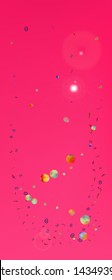 Recent space and signs confetti. Colorful colorific illustration. Background light. Ultra Wide background portrait texture. Colorful crisp abstraction. Magenta color theme.