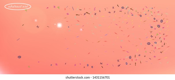 Recent space and signs confetti. Creative colorific illustration. Background light. A Ultra Wide themed background illustration. Colorful breezy abstraction. Coral main color.