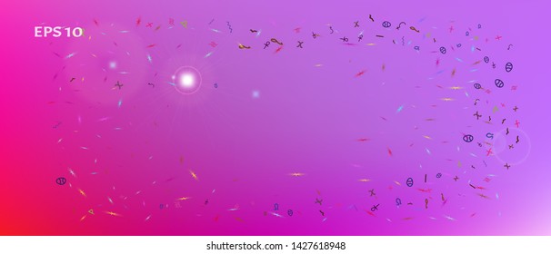 Recent space and signs confetti. Liquid colorific illustration. Background color. Ultra Wide background art inspire. Colorful cool abstraction. Fancy colored.