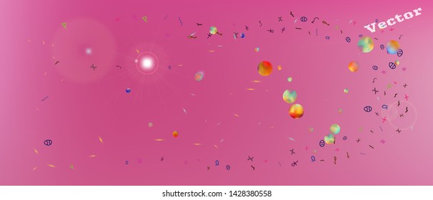 Recent space and signs confetti. Liquid colorific illustration. Background blend. A good Ultra Wide background. Colorful recent abstraction. Pink colored main theme.