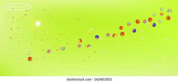 Recent space and signs confetti. Usefull colorific illustration. Background blur. Abstract Ultra Wide background picture. Colorful net abstraction. Lime main theme.