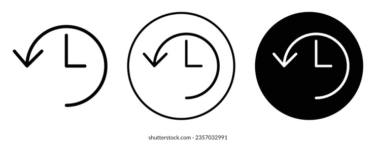 Conjunto de iconos Historial de transacciones reciente. símbolo vector de reloj de última hora. programe el inicio de sesión de cuenta regresiva en un estilo de relleno negro y delineado.