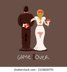 Recently married couple. Joke about Game Lover and Game Over. Nice happy and friendly logo. 