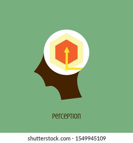 Reception arrow line icon concept in the drawing of human brain isolated on green background, vector and illustration.
