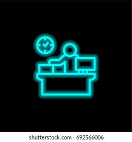 Reception blue glowing neon ui ux icon. Glowing sign logo vector