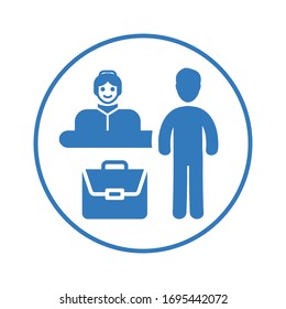Reception blue  icon, customer help desk, information center