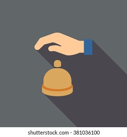 Reception Call Bell long shadow vector icon. Style is a flat symbol with rounded angles on a colored square button.