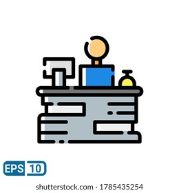 reception counter desk icon isolated on white background. vector illustration in filled line style. EPS 10