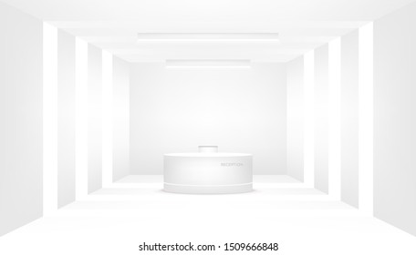 Reception counter and interior decorative. Reception desk, company entrance.