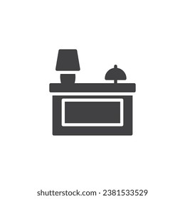 Reception desk with bell and lamp vector icon. filled flat sign for mobile concept and web design. Hotel Reception glyph icon. Symbol, logo illustration. Vector graphics