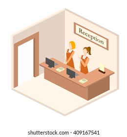 Reception desk at the hotel vector isometric