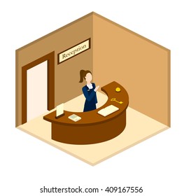 Reception Desk At The Hotel Vector Isometric