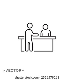 reception desk icon, customer service, thin line symbol isolated on white background, editable stroke eps 10 vector illustration