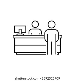 reception desk icon, customer service, thin line symbol for web and mobile phone on white background - editable stroke vector illustration