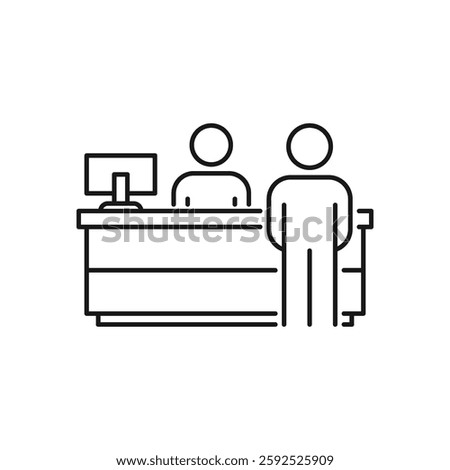 reception desk icon, customer service, thin line symbol for web and mobile phone on white background - editable stroke vector illustration
